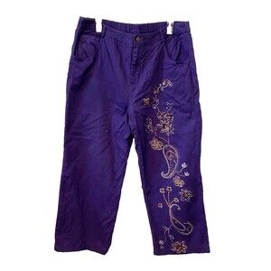 ORGINAL ANTHONY Women's XL Purple Cropped Capri Pants Paisley Floral Bling Y2K